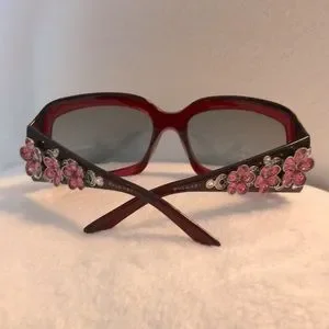 Bulgari Red Sunglasses with Black Case BVLGARI Vintage Sunglasses Black Rhinestone Red Stone Small  main image 4